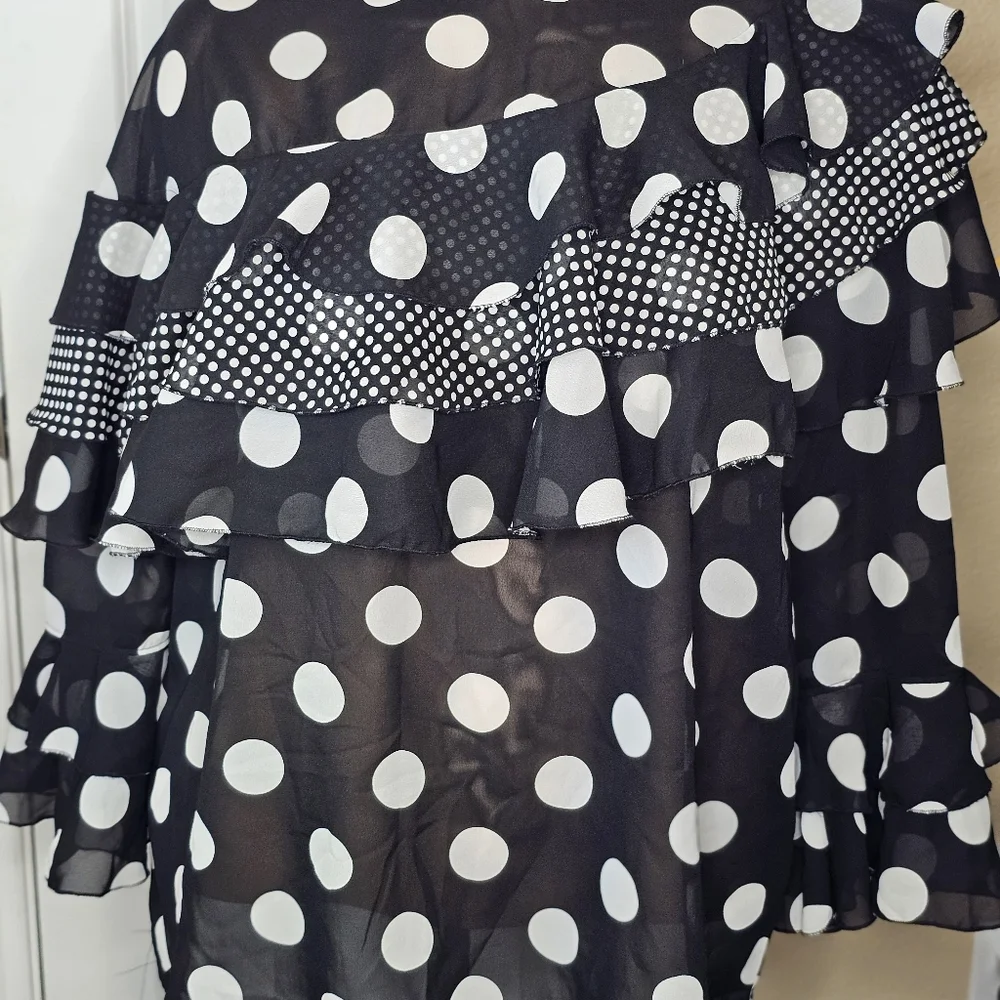 Cato Whimsical Sheer Black & White Polka Dot Blouse Women’s Size 22/24 - Picture 4 of 7